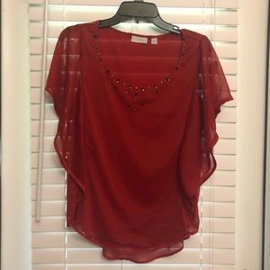 NY&C Red Butterfly Sleeve Blouse